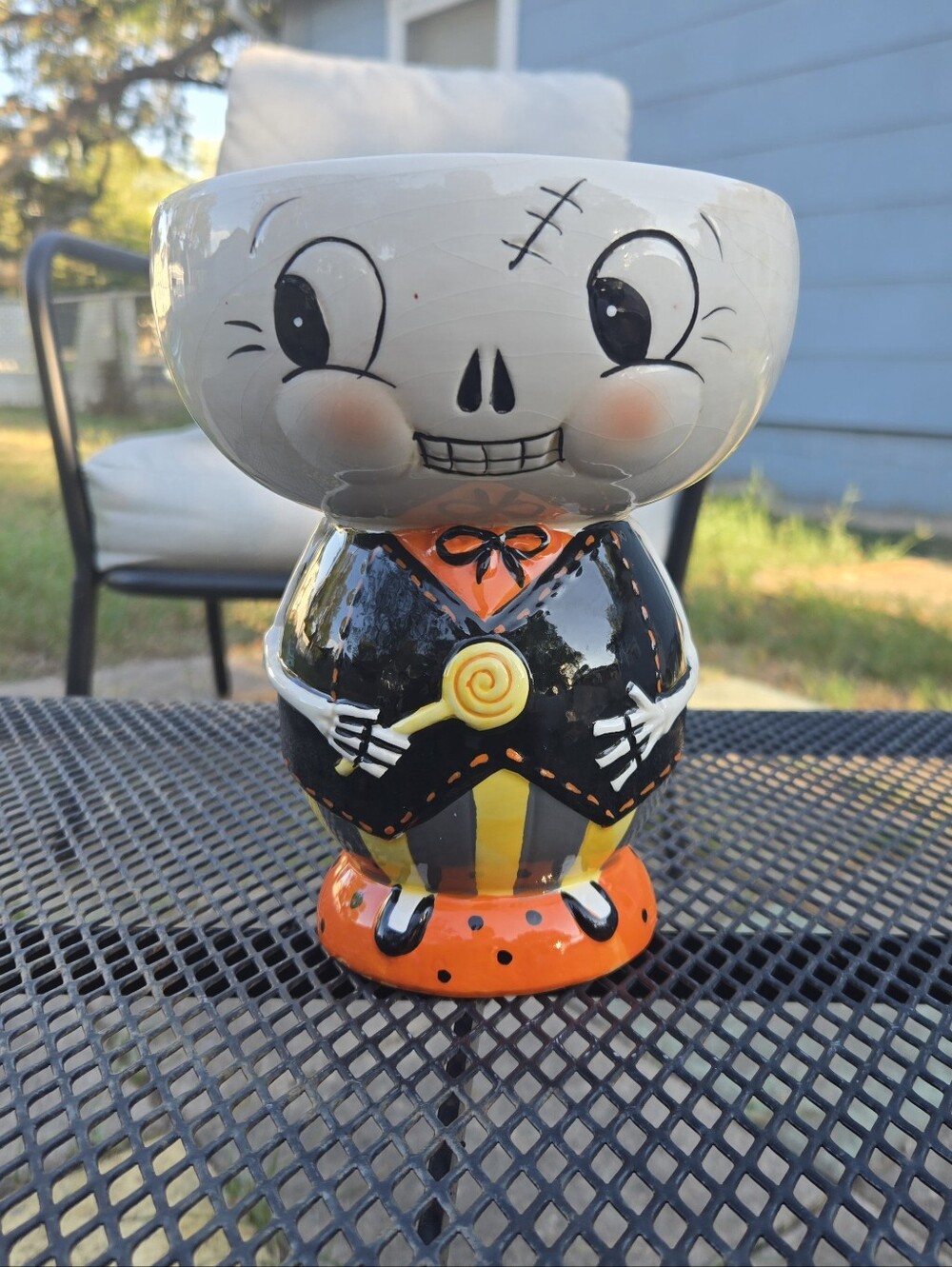 Johanna Parker Skeleton Buddy Ceramic Bowl Candy Dish EUC